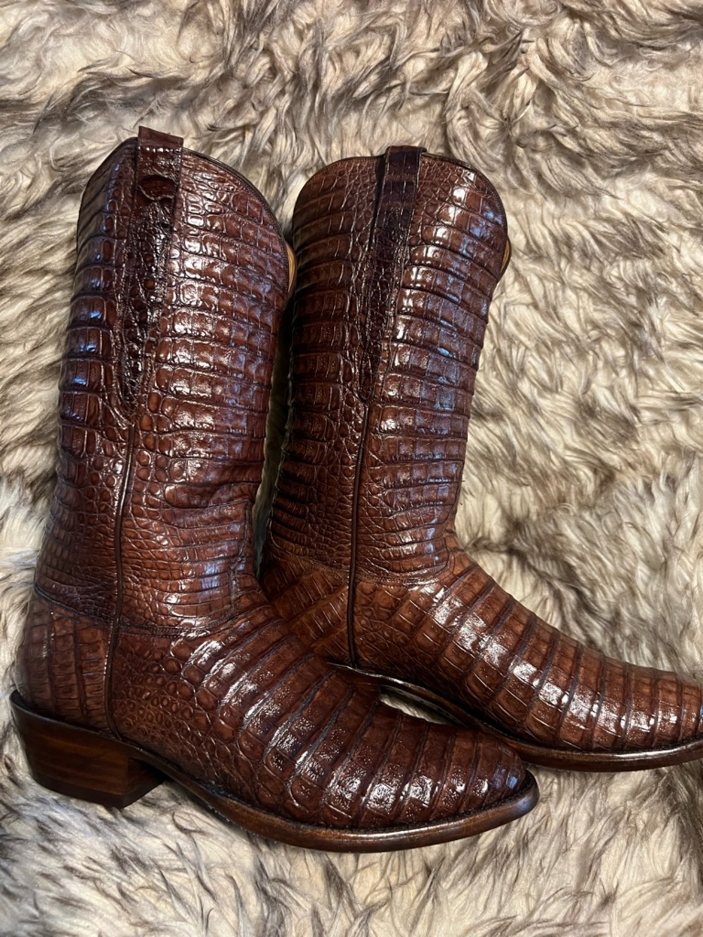 BIG SALE!!Short Time! LUCCHESE men FULL CAIMAN GATOR WESTERN Boots-brown-Sz 9 EE - Picture 13 of 16